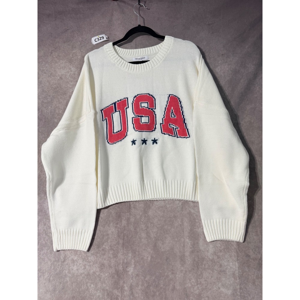 Grayson Threads USA Graphic Sweater Womens 3X White Knit Crewneck Patriotic Top